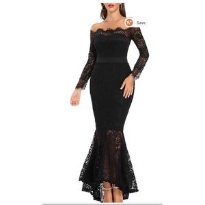 Mermaid style black off shoulder dress